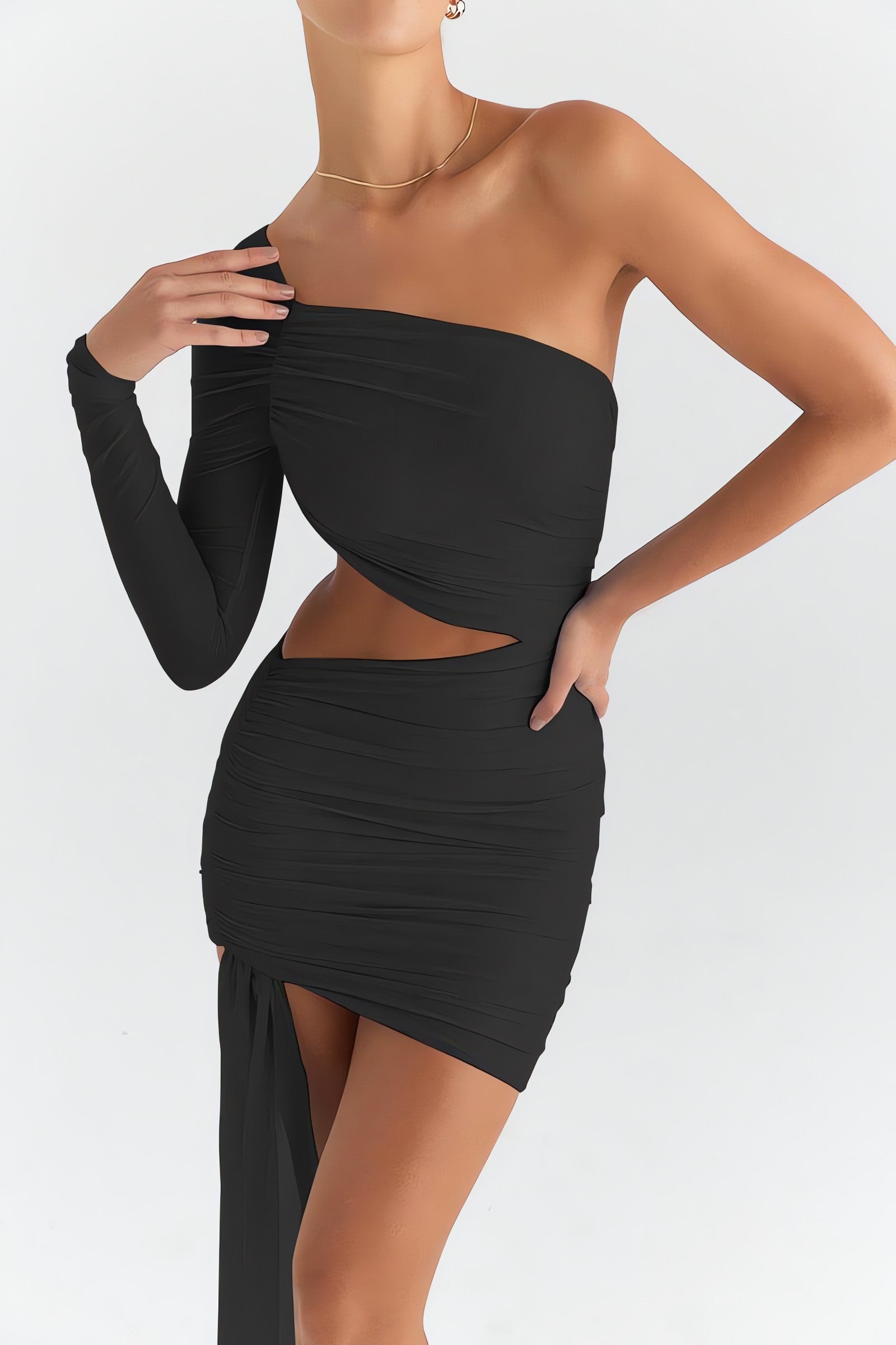 One Shoulder Cut Out Mini Dress - KAYSMAR