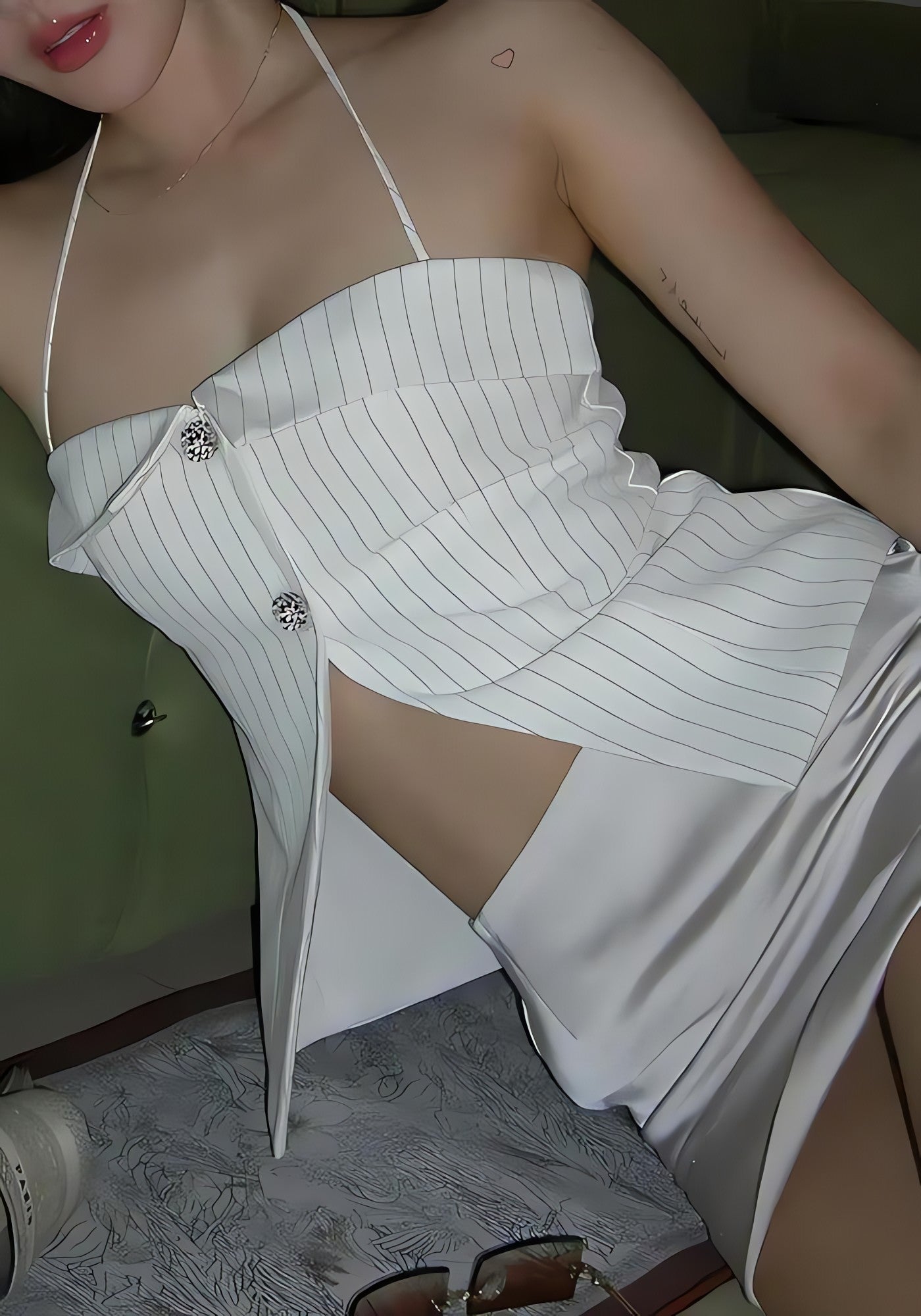 Open Front Striped Shirt Top - KAYSMAR