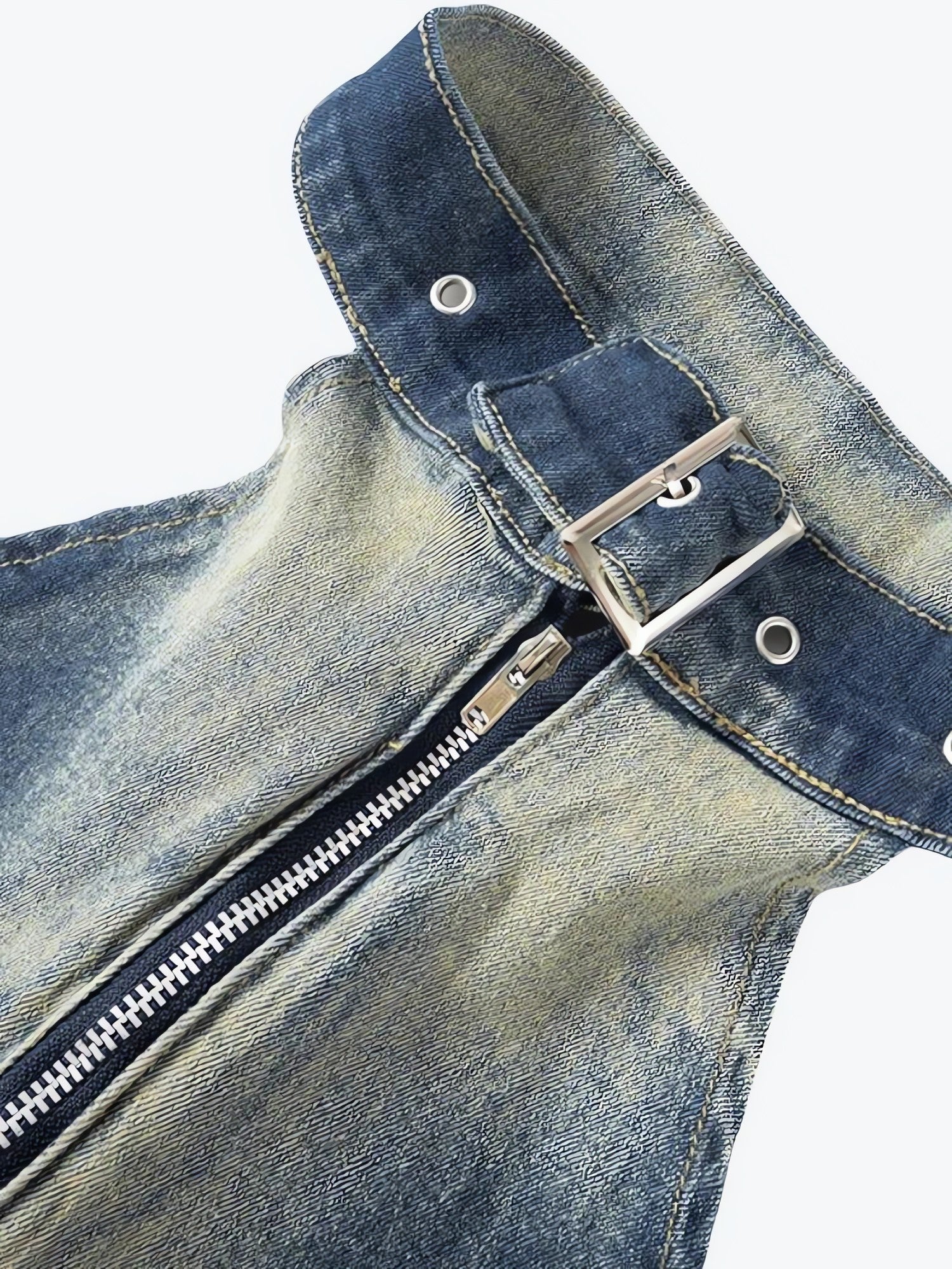 Open Front Zip-Up Denim Top - KAYSMAR