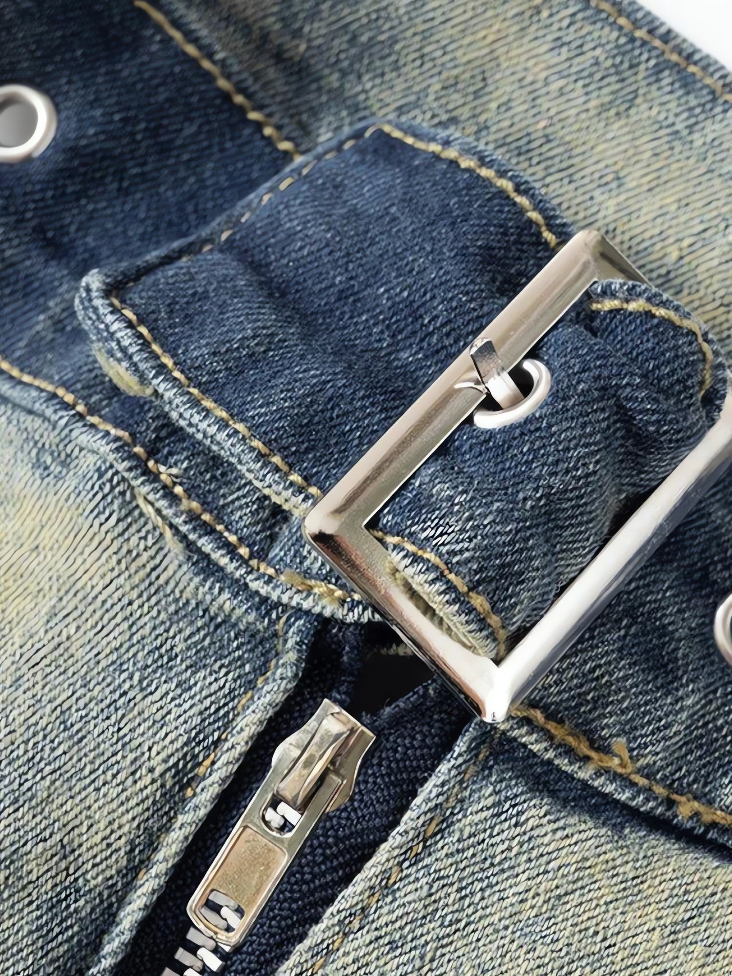 Open Front Zip-Up Denim Top - KAYSMAR