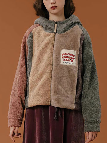 Patchwork Fluffy Hoodie Jacket - KAYSMAR