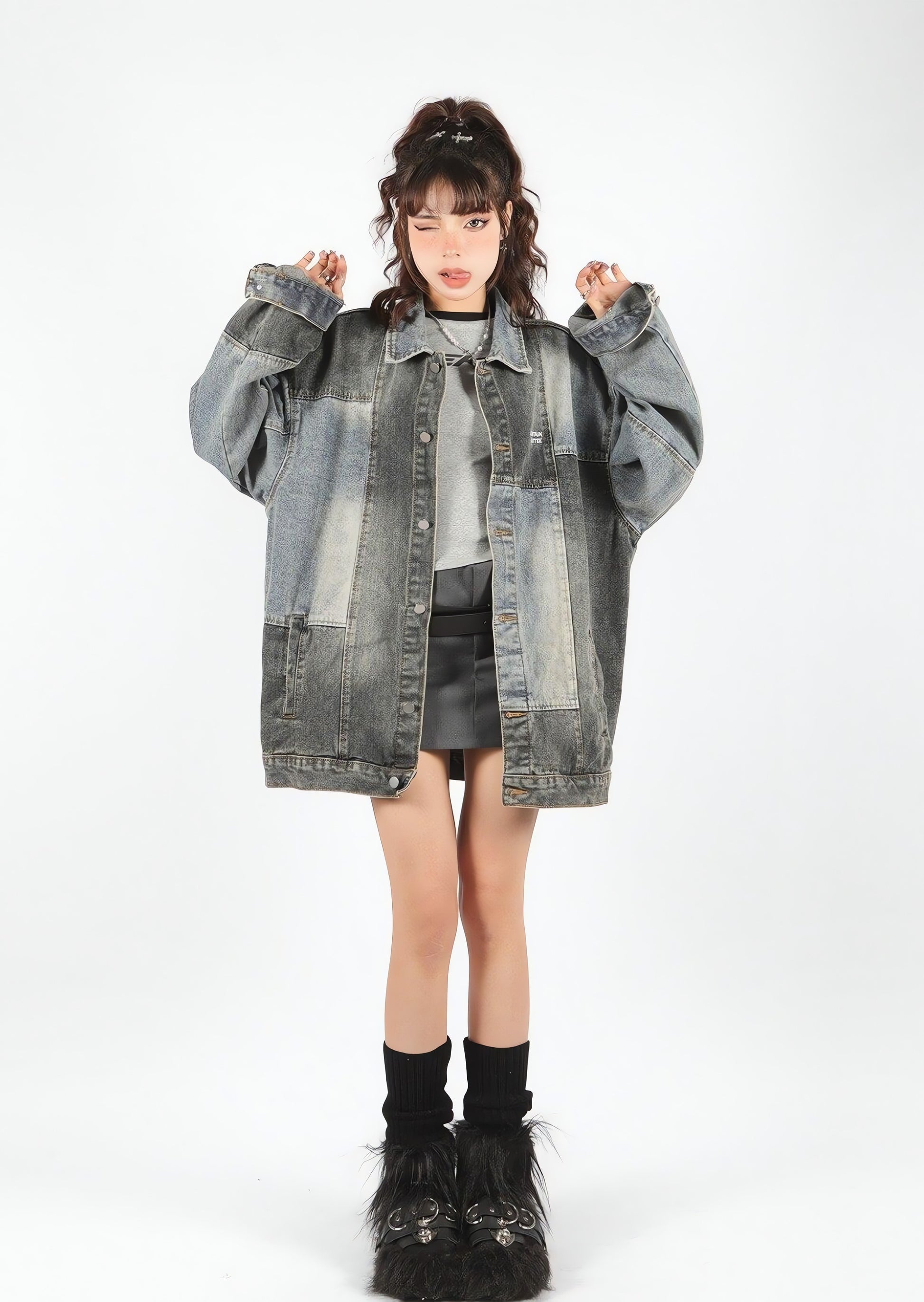 Patchwork Oversized Denim Jacket - KAYSMAR