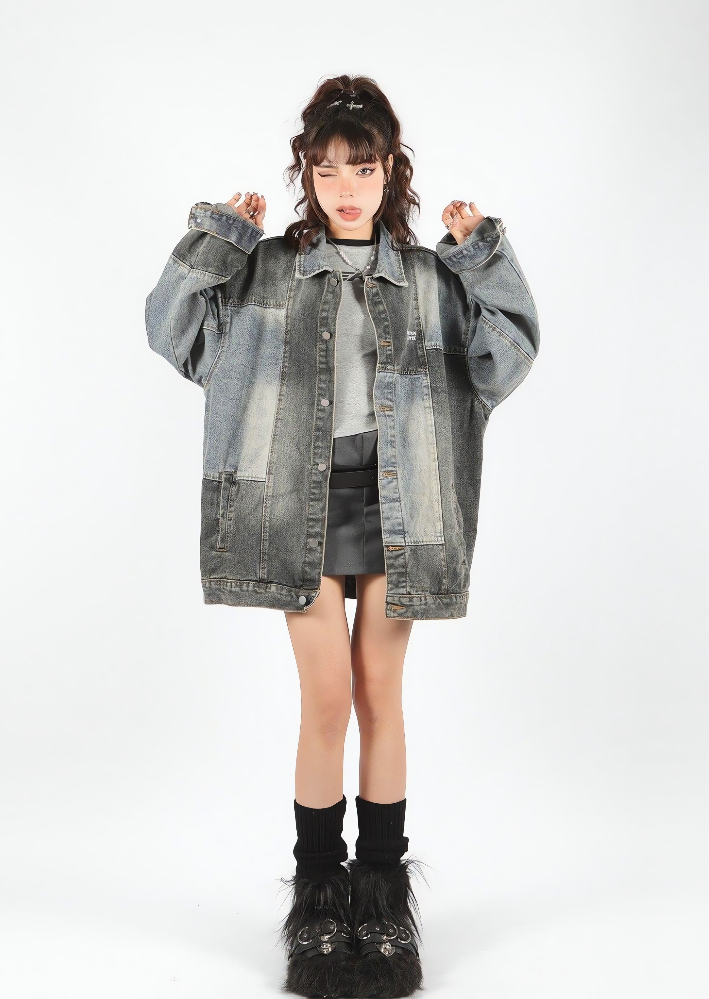 Patchwork Oversized Denim Jacket - KAYSMAR