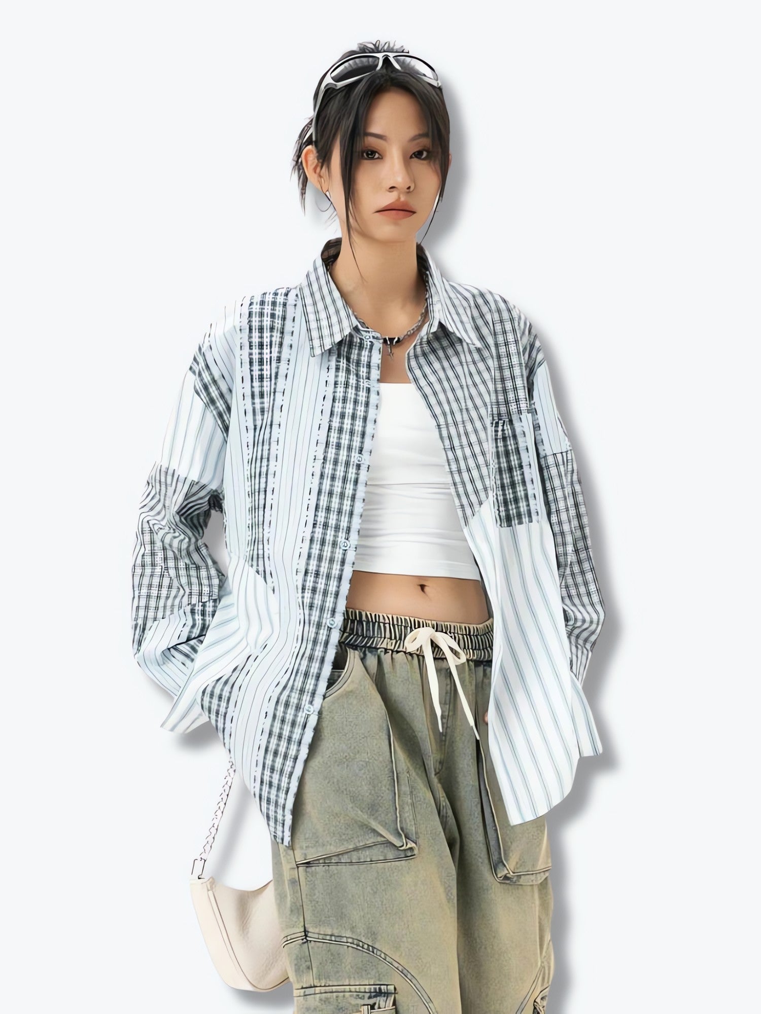Patchwork Striped & Plaid Shirt - KAYSMAR