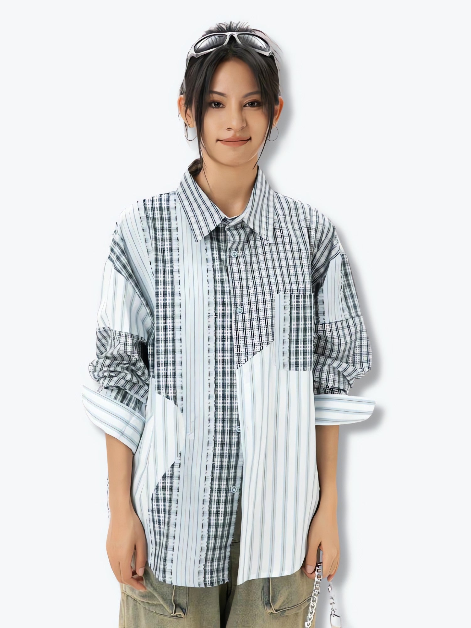 Patchwork Striped & Plaid Shirt - KAYSMAR