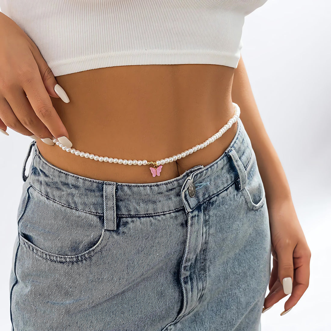 Pearl Belly Chain With Butterfly Pendant - KAYSMAR