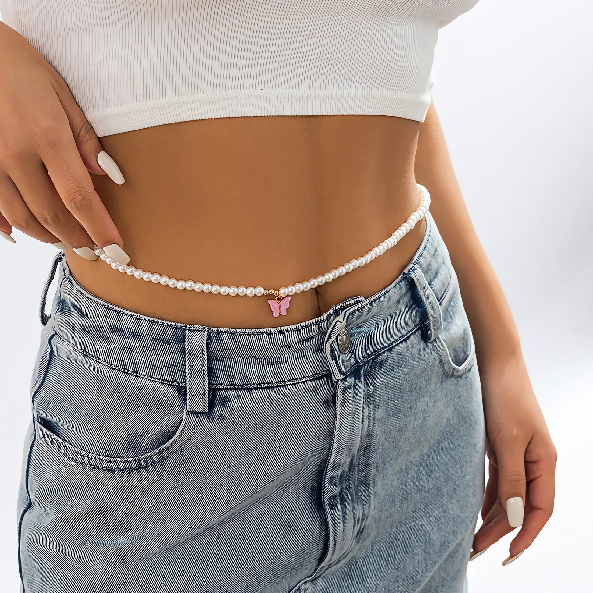 Pearl Belly Chain With Butterfly Pendant - KAYSMAR