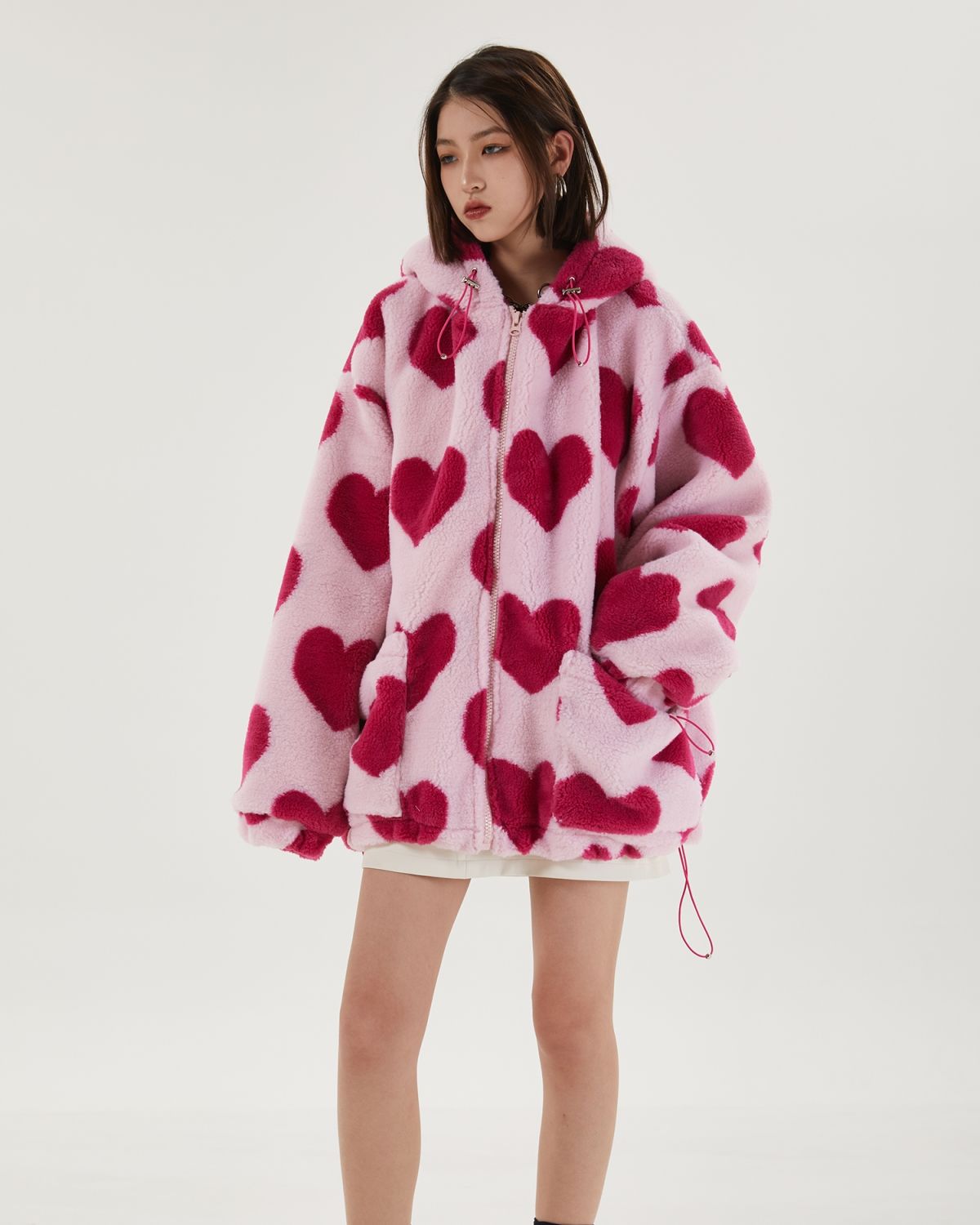 Pink Heart Pattern Hooded Jacket - KAYSMAR