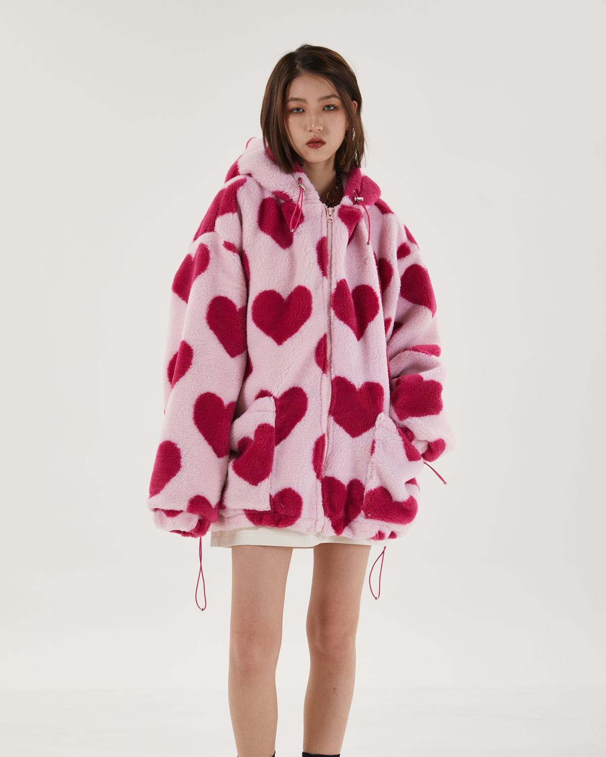 Pink Heart Pattern Hooded Jacket - KAYSMAR