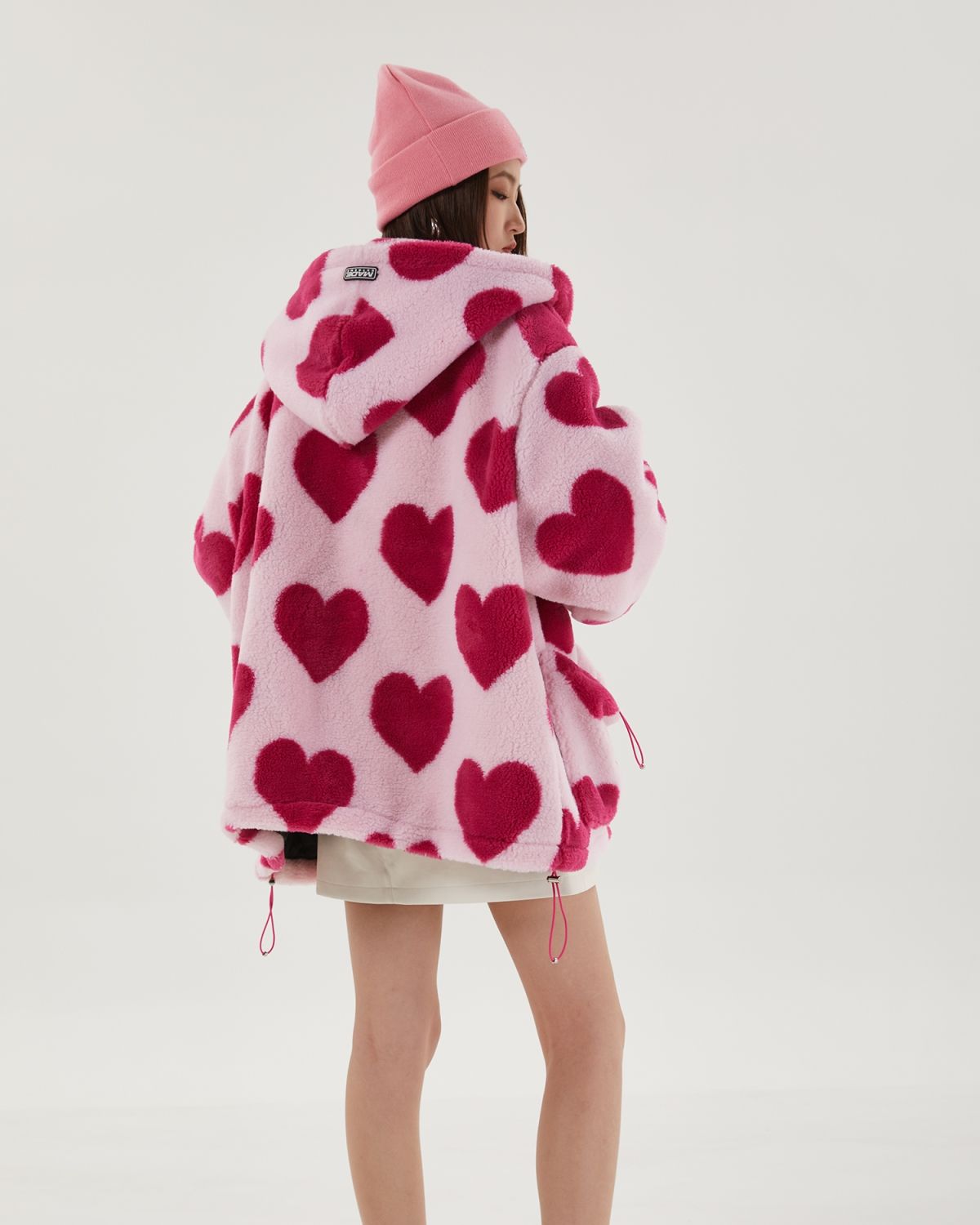 Pink Heart Pattern Hooded Jacket - KAYSMAR