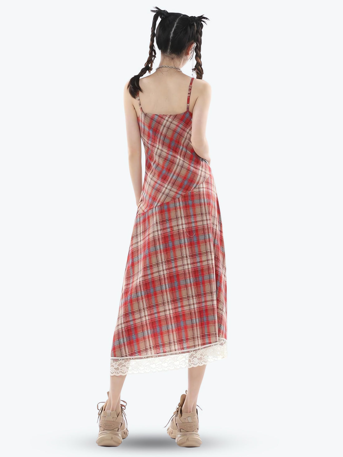 Plaid Lace Midi Dress - KAYSMAR