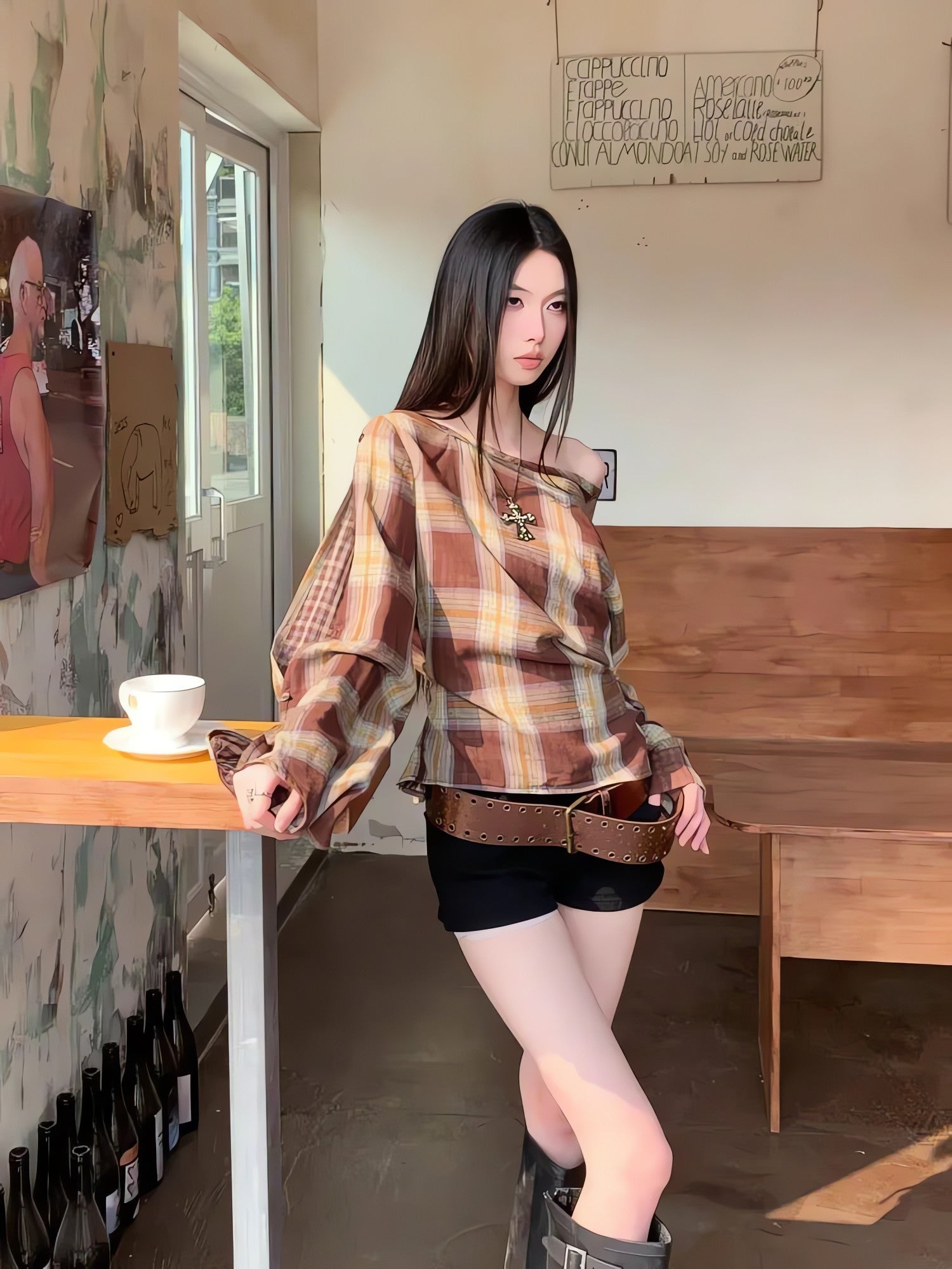 Plaid One Shoulder Top