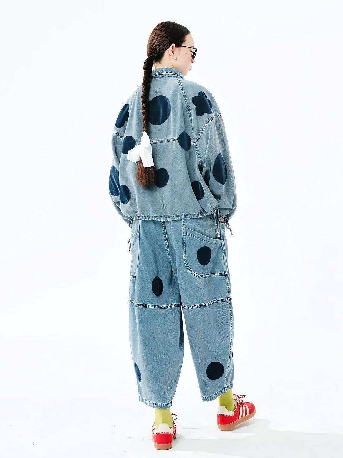 Polka Dot Button Up Denim Jacket - KAYSMAR