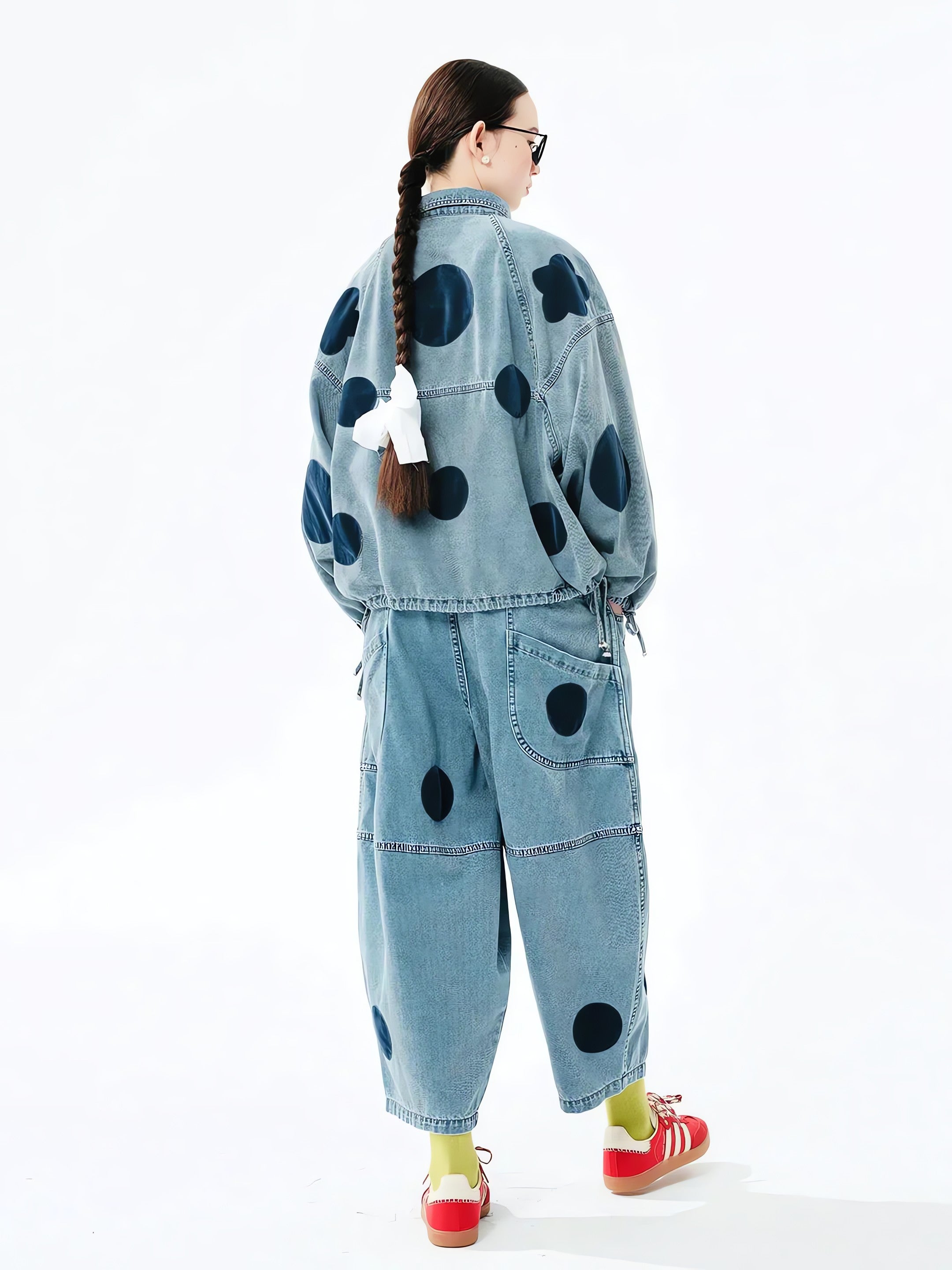 Polka Dot Button Up Denim Jacket - KAYSMAR