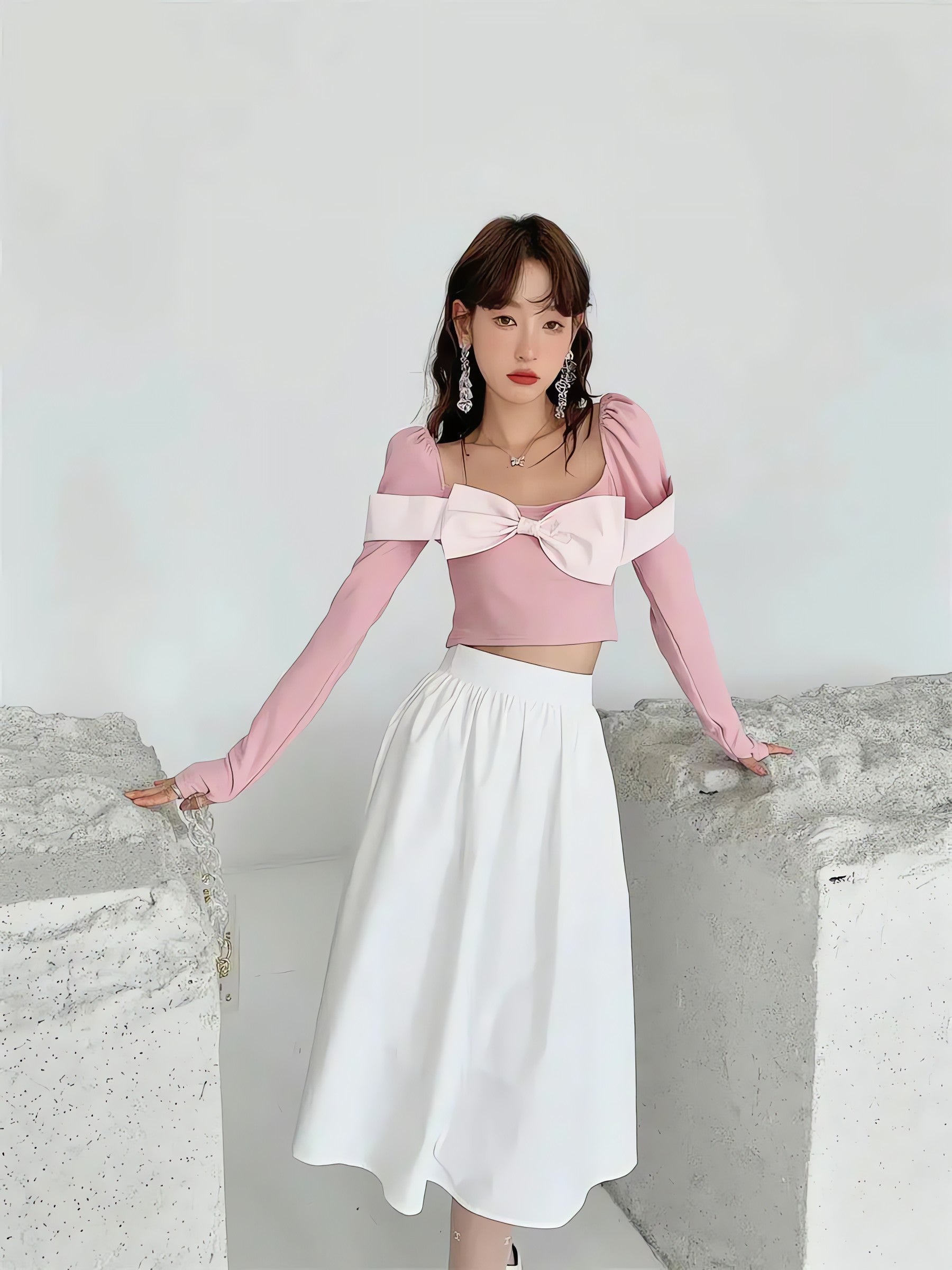 Puff Shoulder Bow Crop Top - KAYSMAR