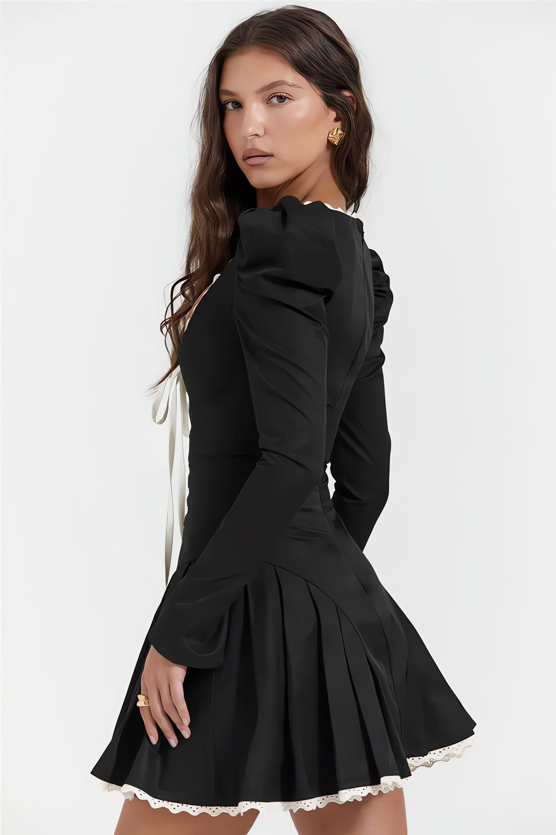 Puff Shoulder Pleated Mini Dress - KAYSMAR