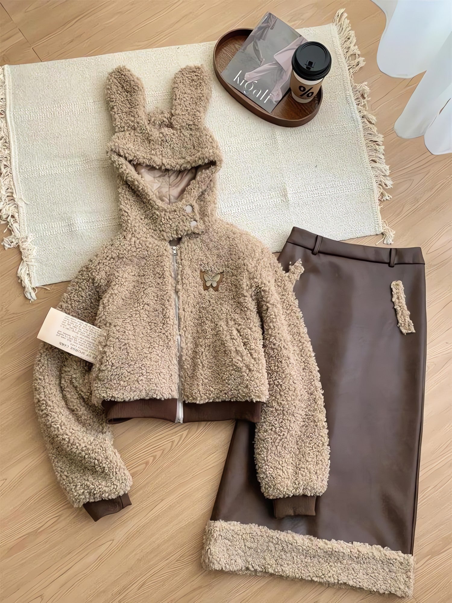 Rabbit Hood Teddy Two Piece Set - KAYSMAR