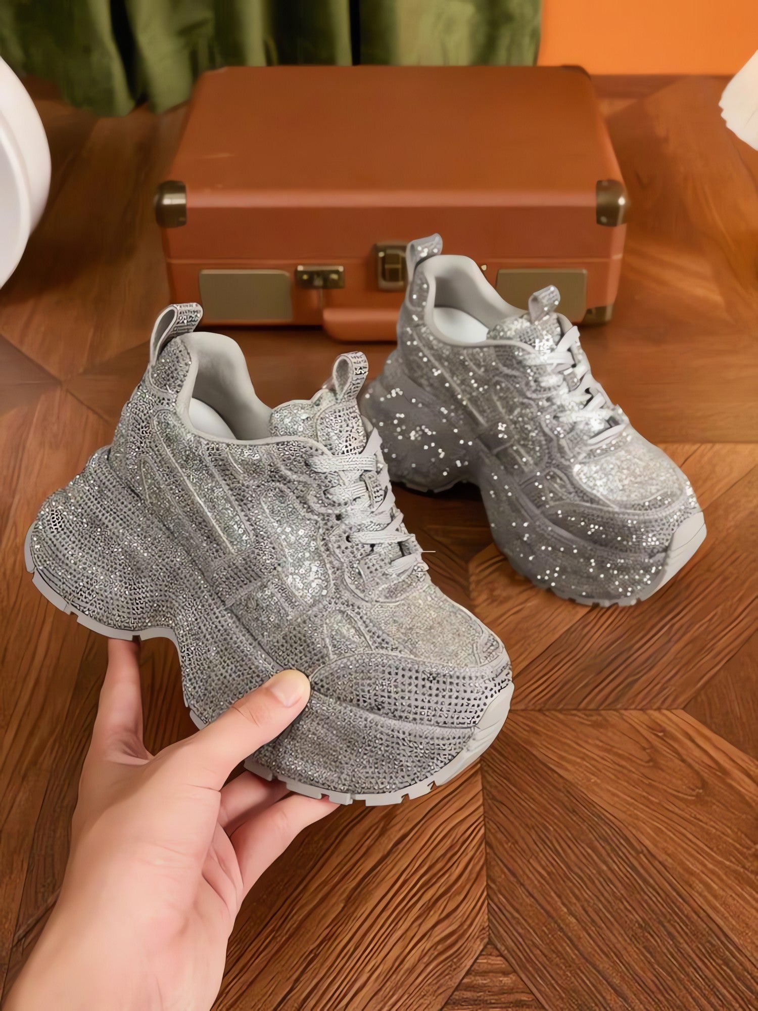 Rhinestone Platform Sneakers