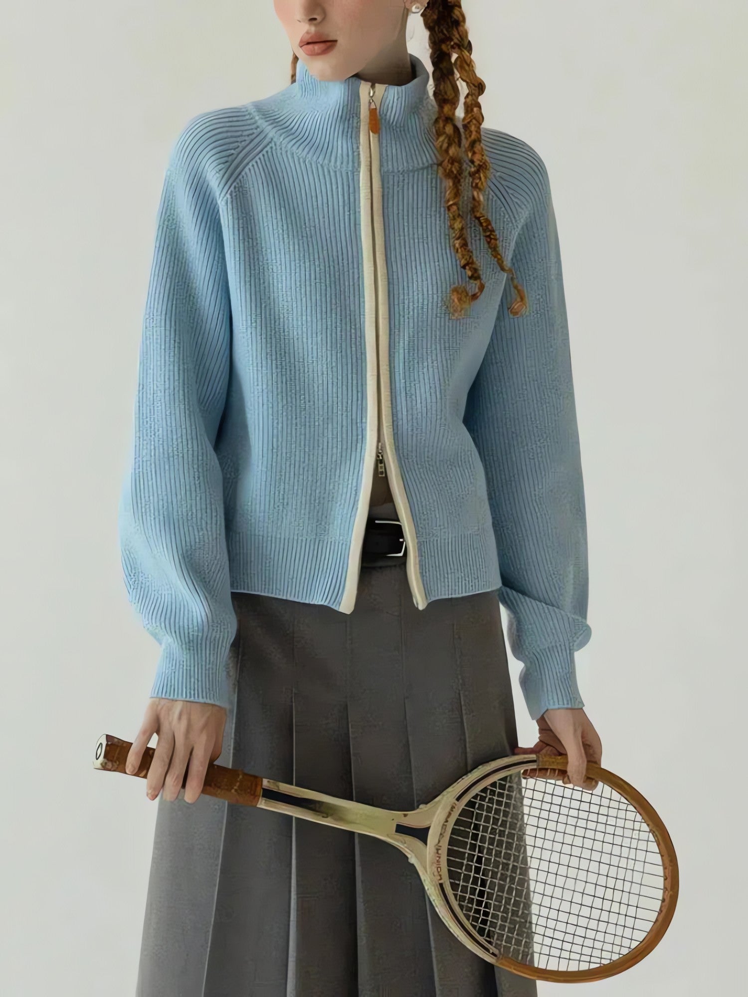 Ribbed Double Zip-Up Cardigan - KAYSMAR