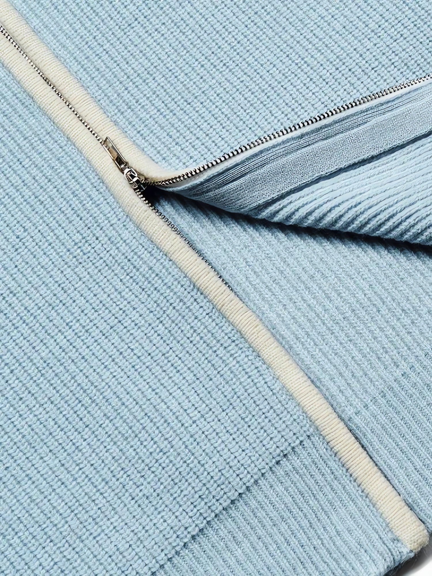 Ribbed Double Zip-Up Cardigan - KAYSMAR