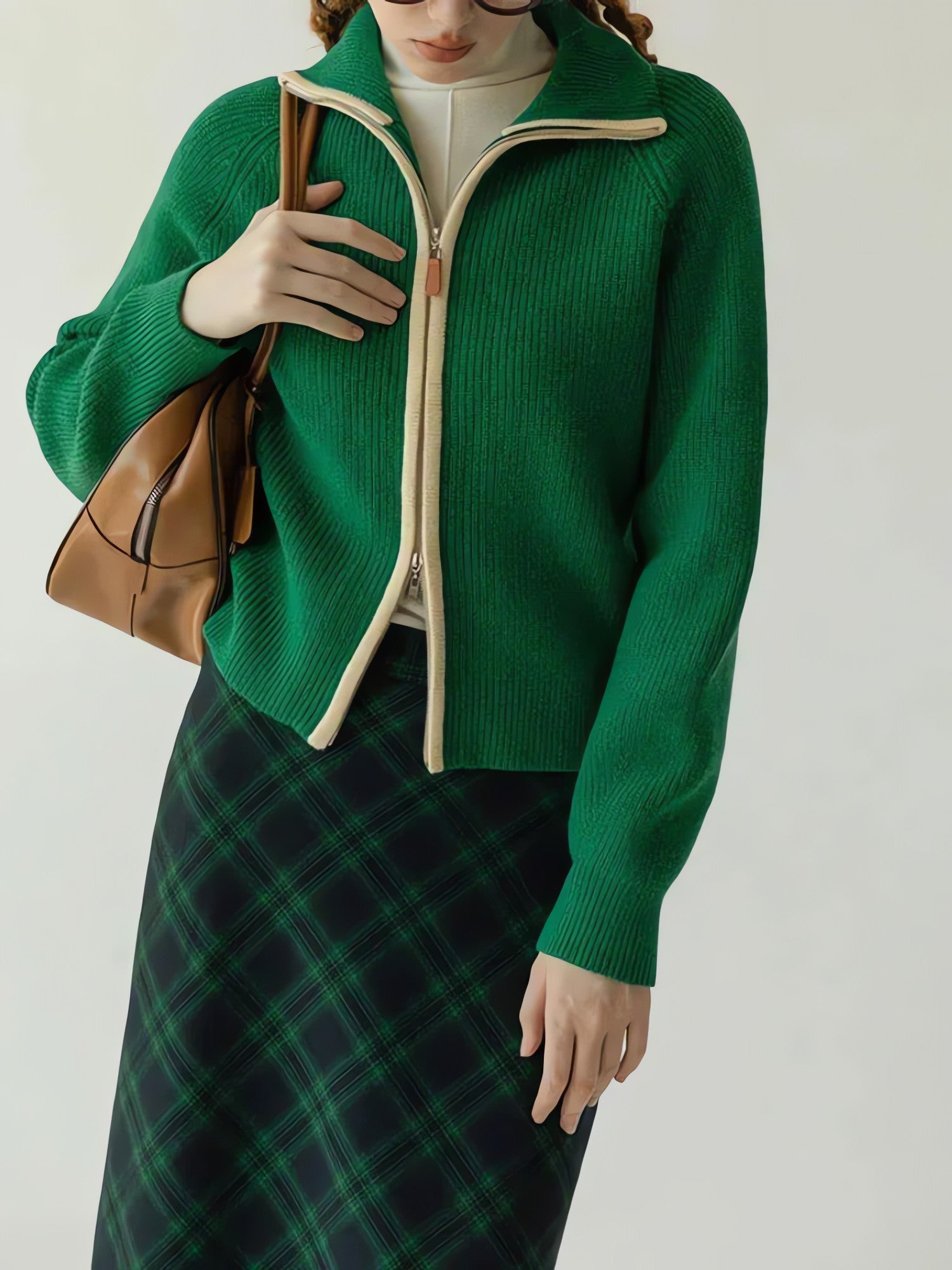 Ribbed Double Zip-Up Cardigan - KAYSMAR