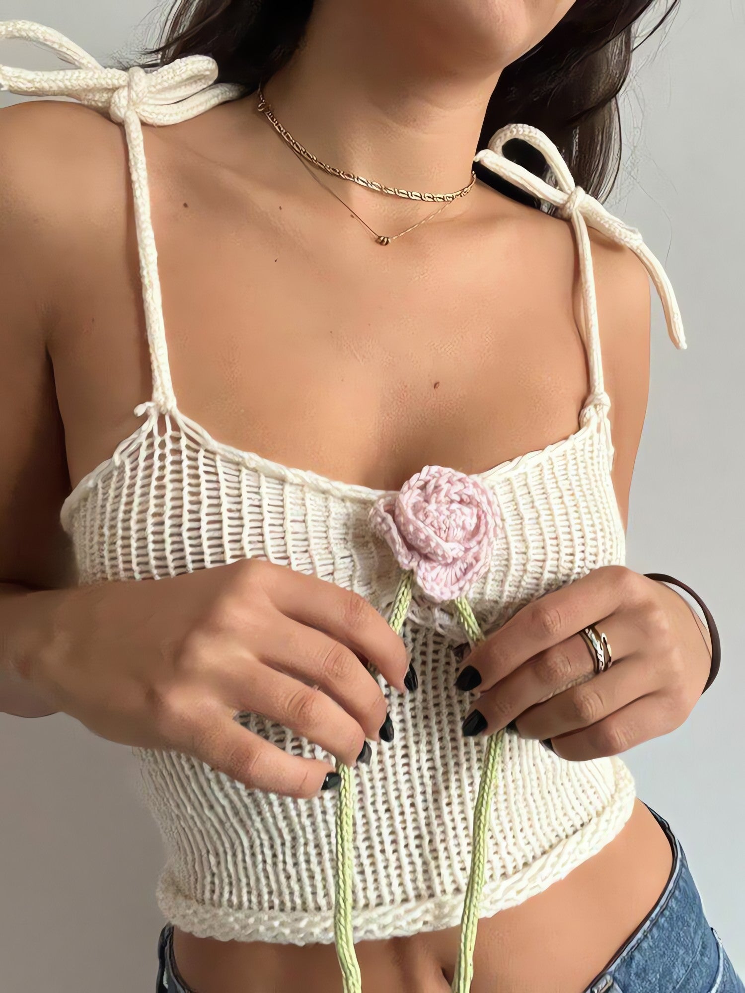 Rose Detailed Knitted Crop Top - KAYSMAR