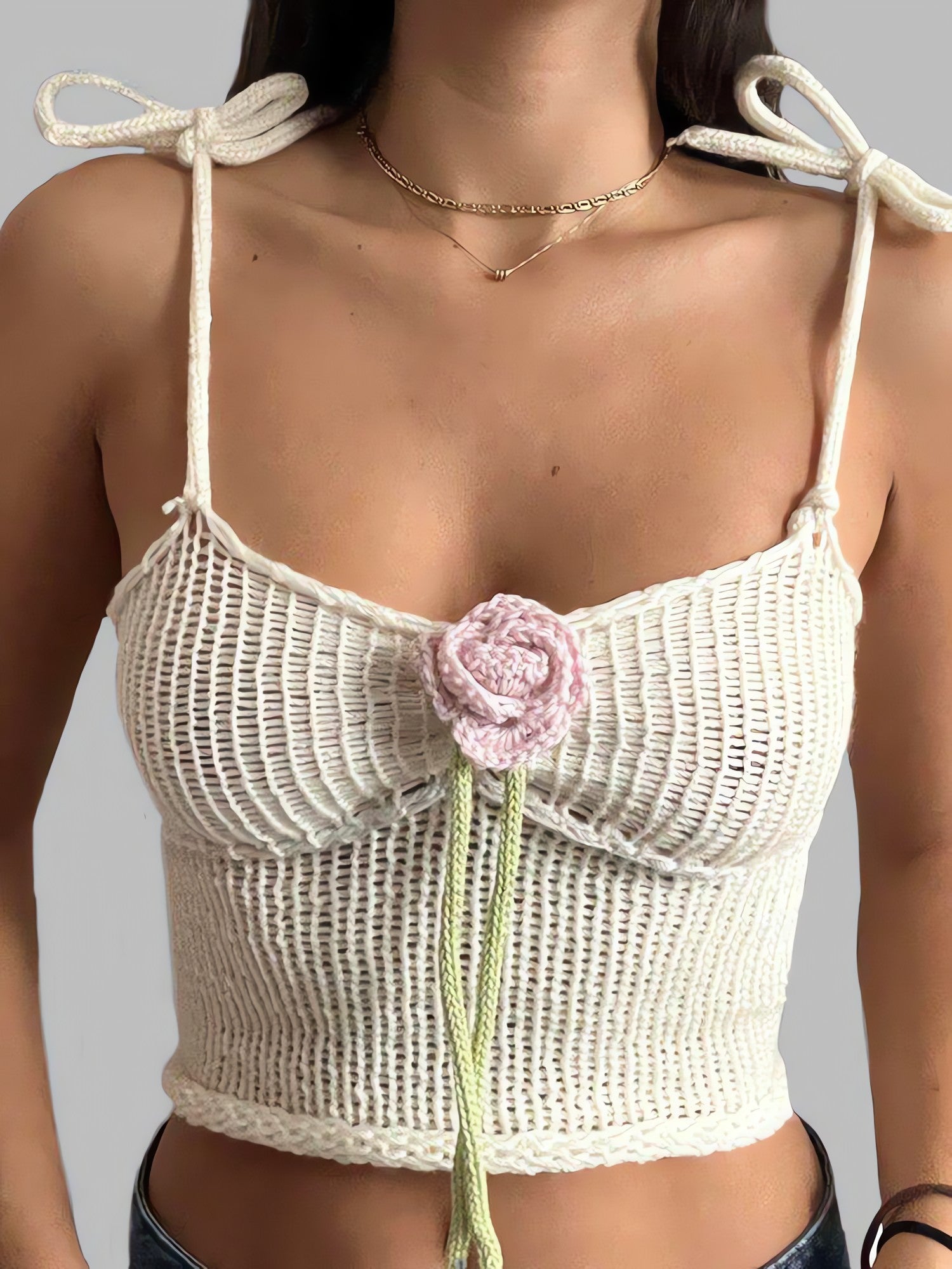 Rose Detailed Knitted Crop Top - KAYSMAR