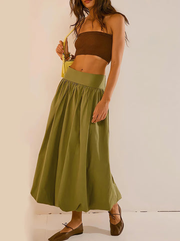 Ruched Bubble Hem Midi Skirt - KAYSMAR