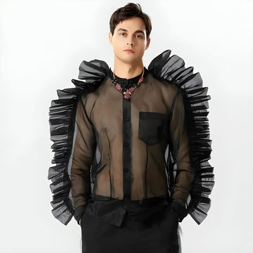 Ruffled Sleeve Sheer Shirt - KAYSMAR