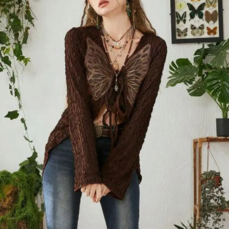Lace-Up Butterfly Cardigan