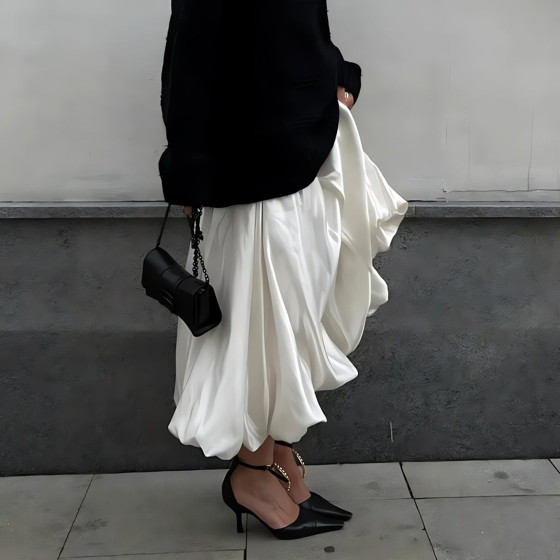 Satin Bubble Midi Skirt - KAYSMAR