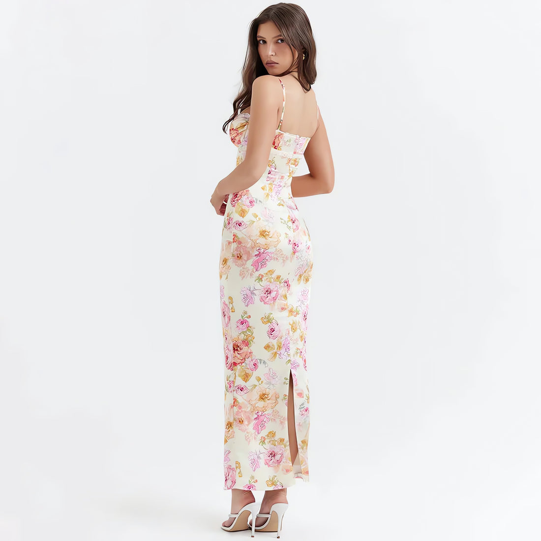 Satin Floral Pencil Maxi Dress - KAYSMAR