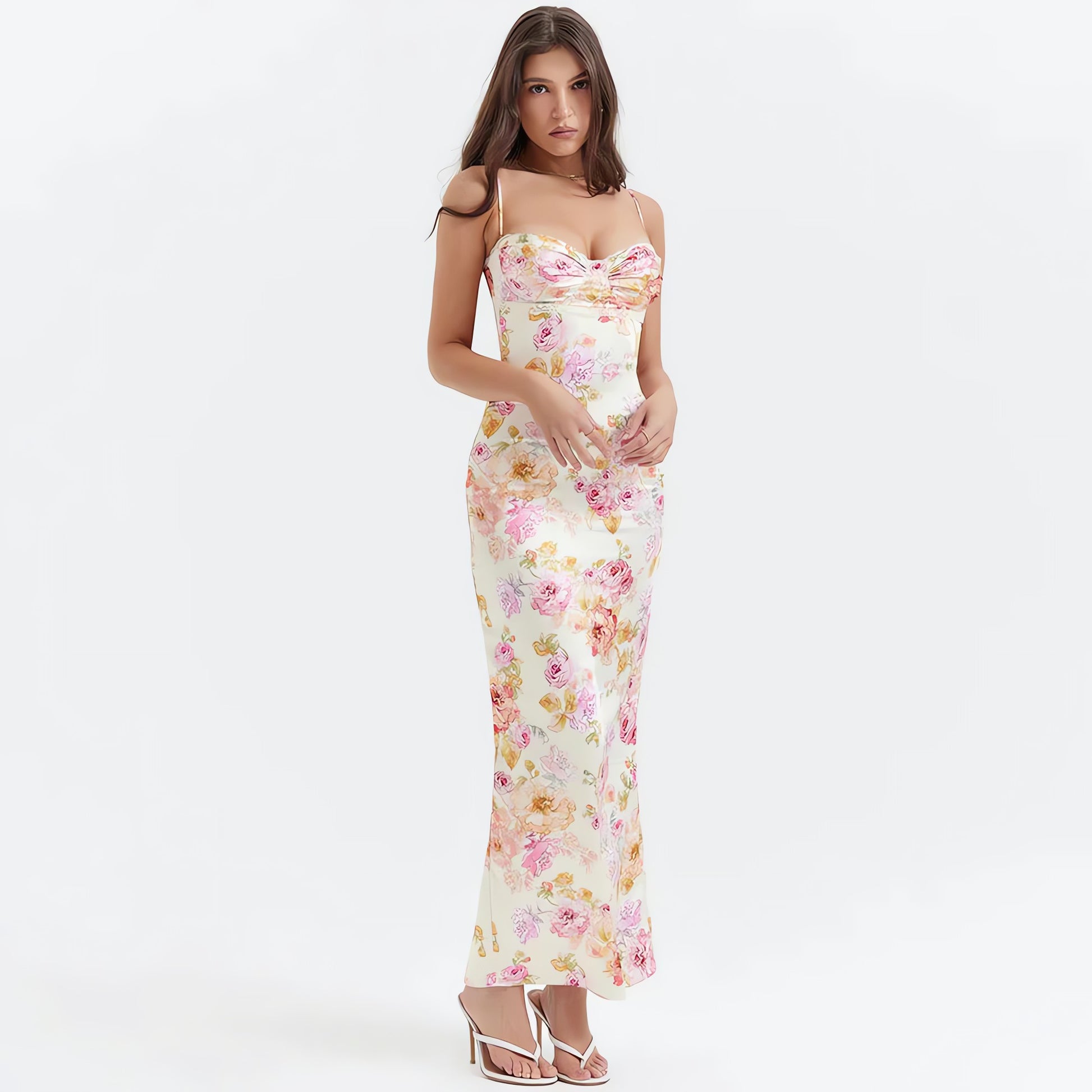 Satin Floral Pencil Maxi Dress - KAYSMAR