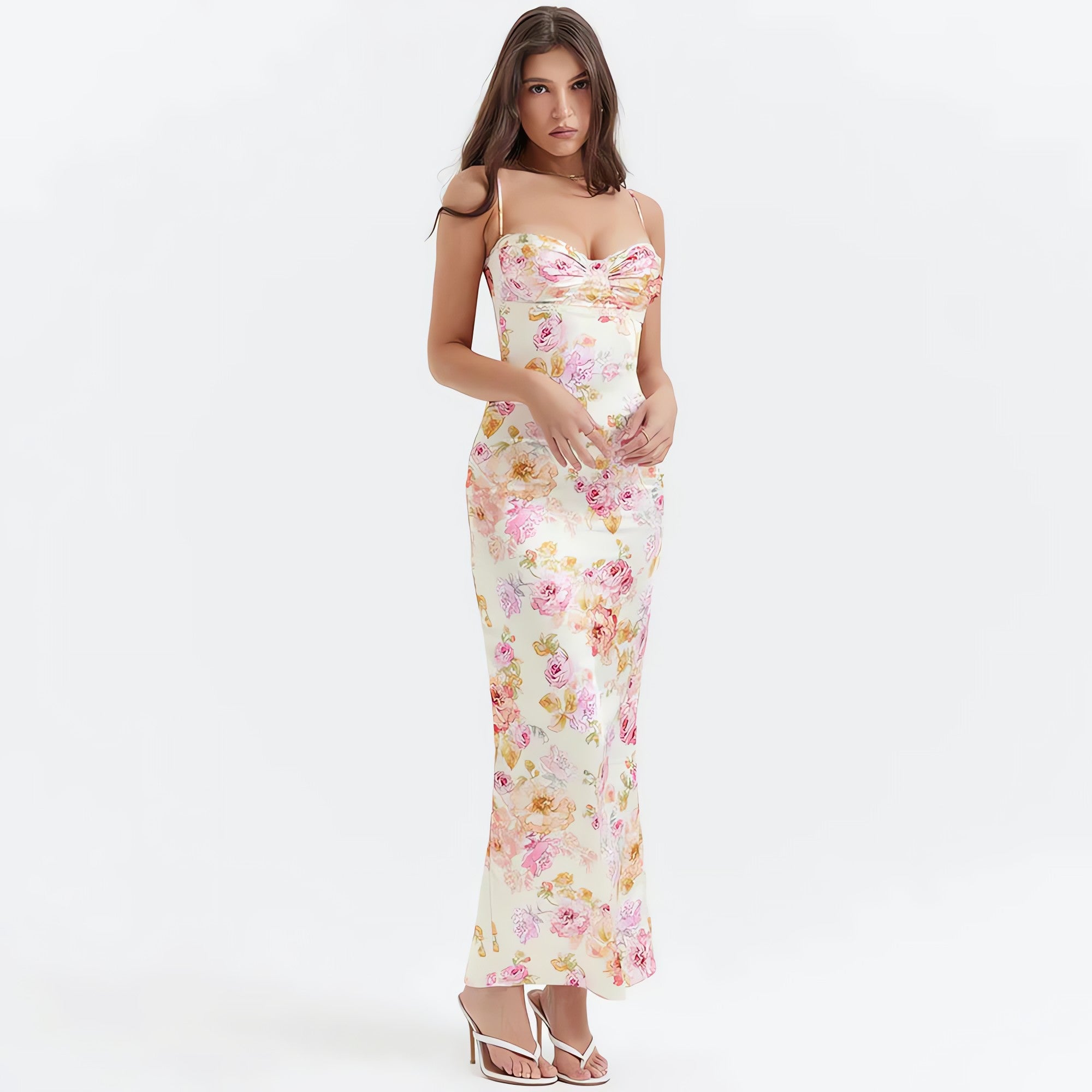 Satin Floral Pencil Maxi Dress - KAYSMAR