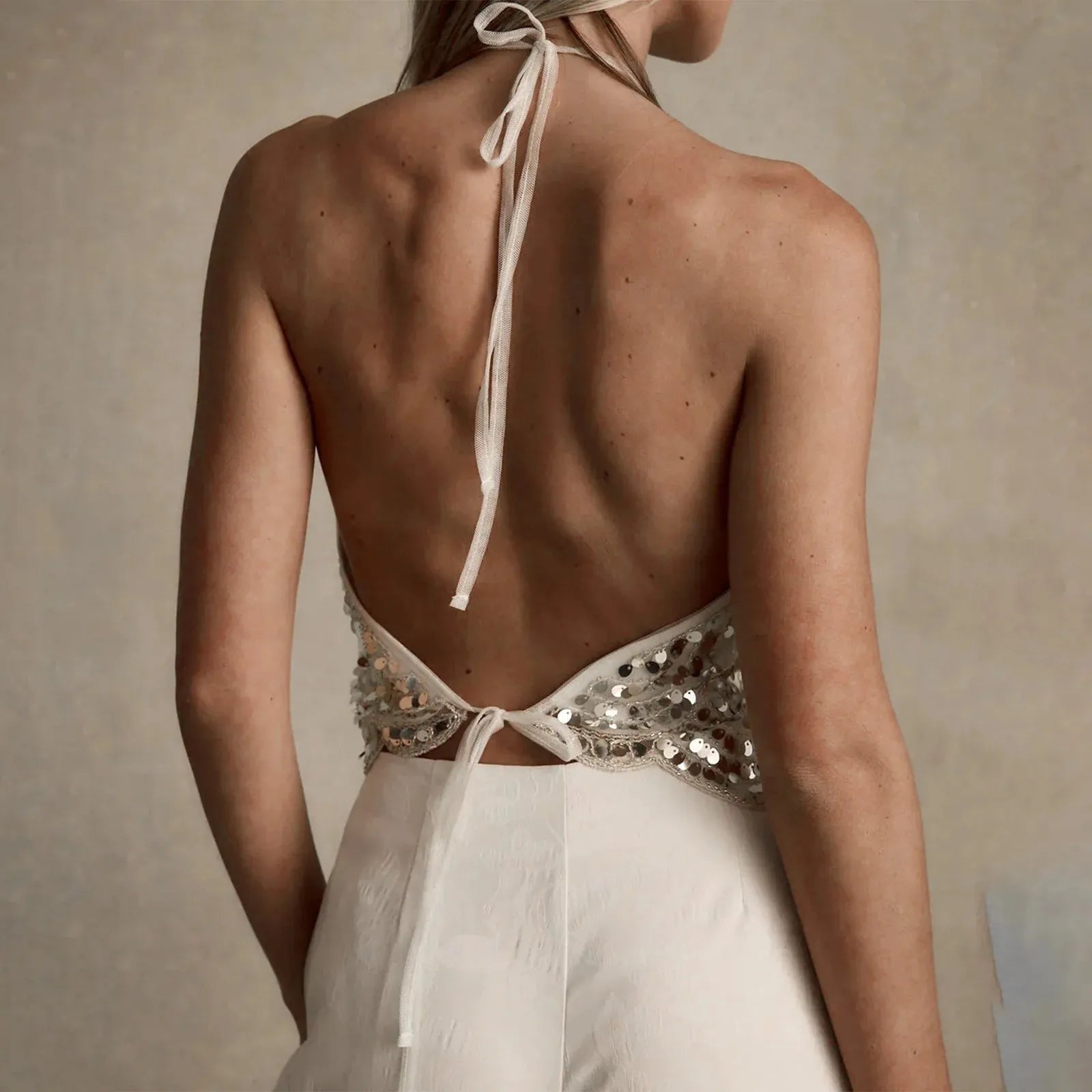 Sequined Backless Halter Top - KAYSMAR