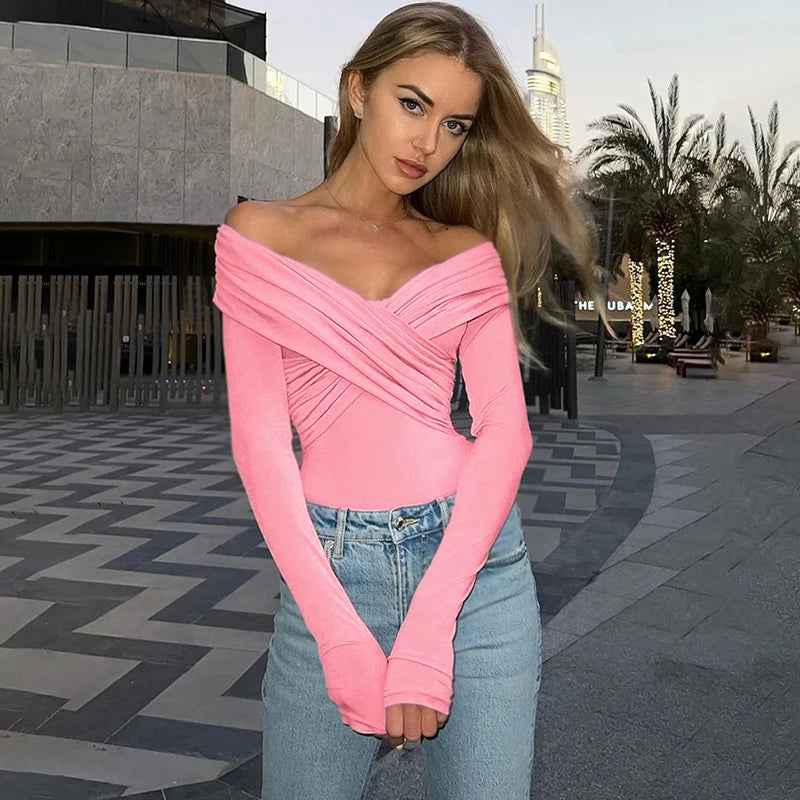 Backless Corset Bodysuit in Red | Long Sleeve Knit Romper