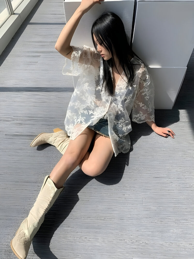 Sheer Floral Lace Shirt - KAYSMAR