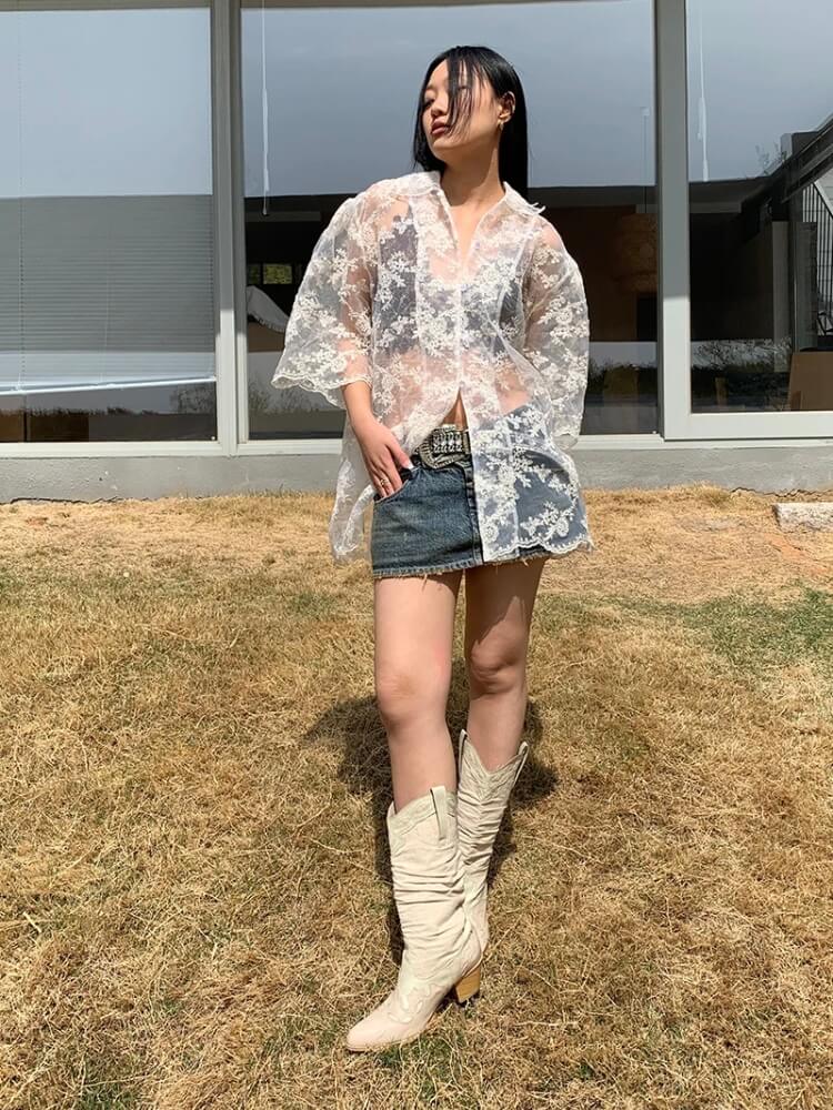 Sheer Floral Lace Shirt - KAYSMAR