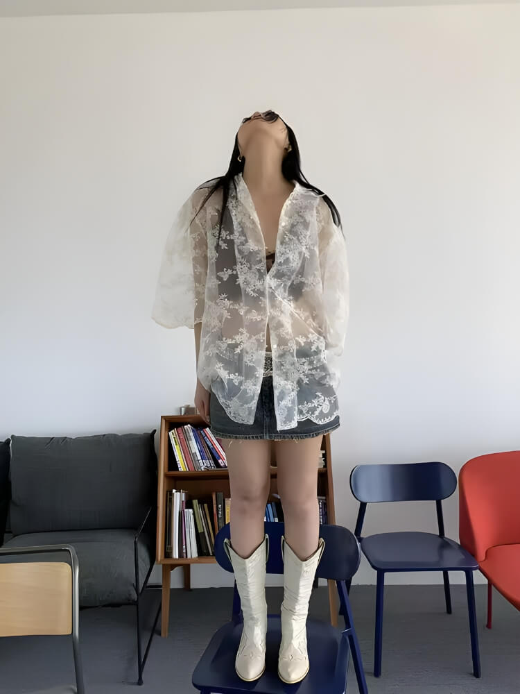 Sheer Floral Lace Shirt - KAYSMAR