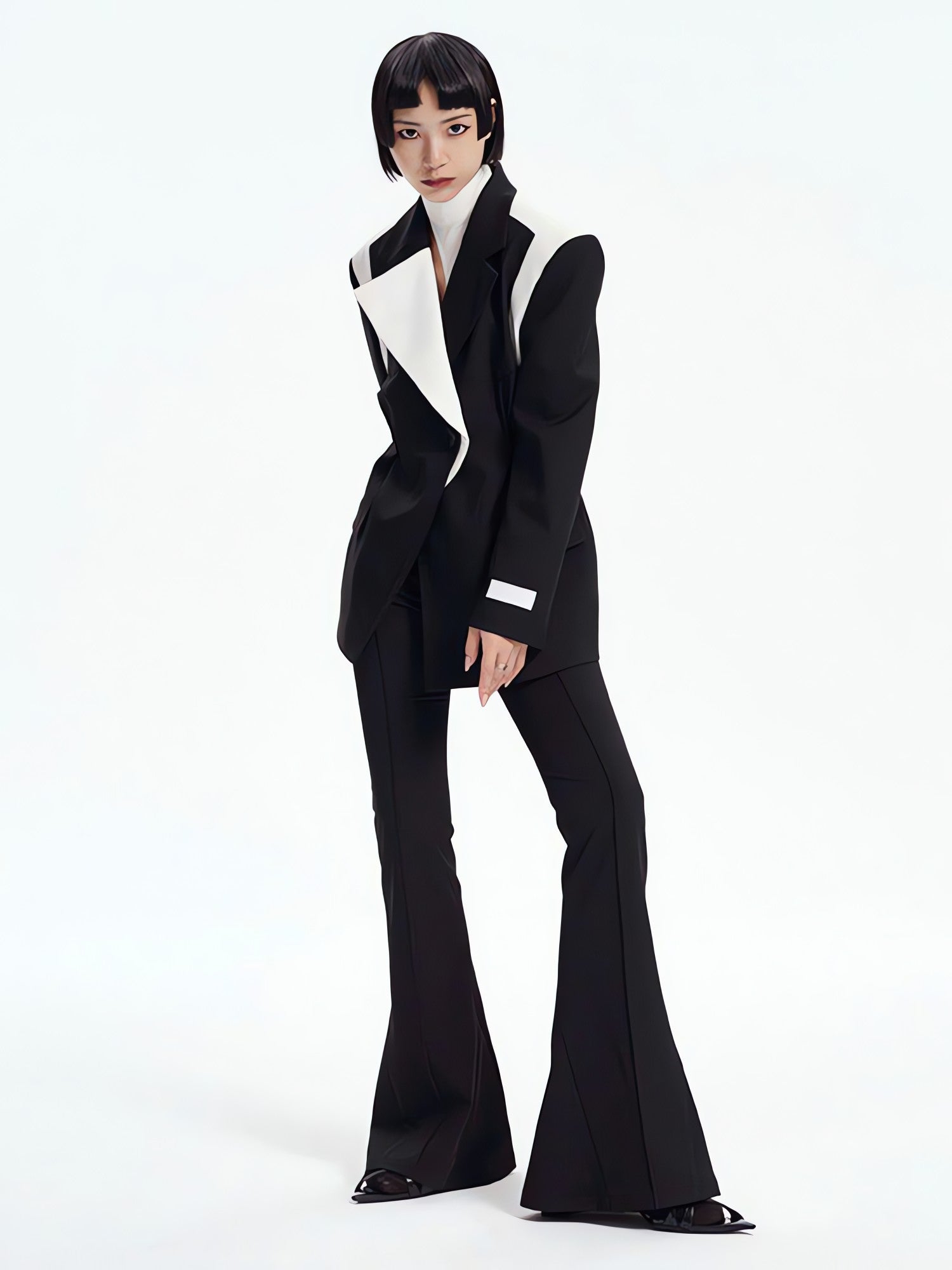 Single Button Color Block Blazer - KAYSMAR