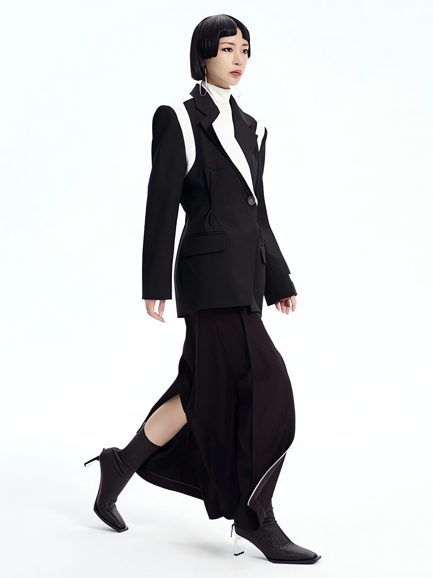 Single Button Color Block Blazer - KAYSMAR