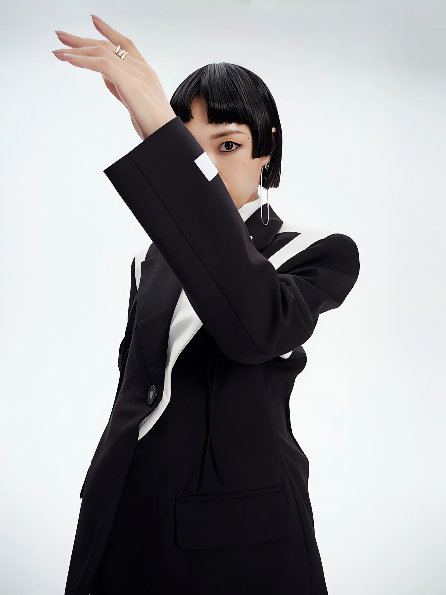 Single Button Color Block Blazer - KAYSMAR