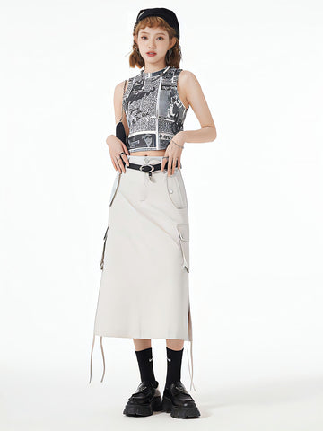 Slit & String Detailed Cargo Midi Skirt - KAYSMAR