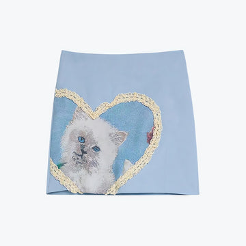 Soft Girl Cat Heart Mini Skirt - KAYSMAR