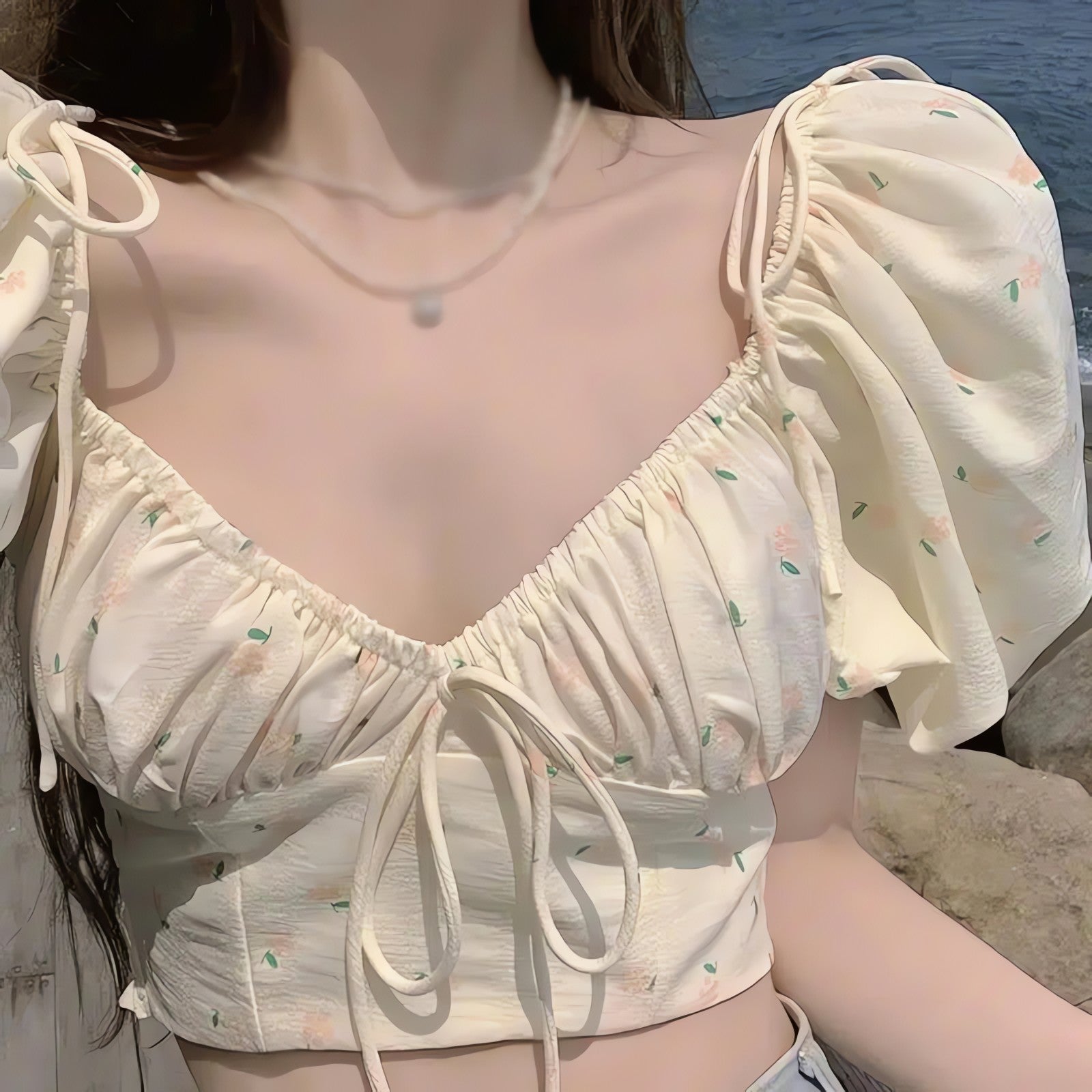 Soft Girl Floral Puff Sleeve Crop Top - KAYSMAR