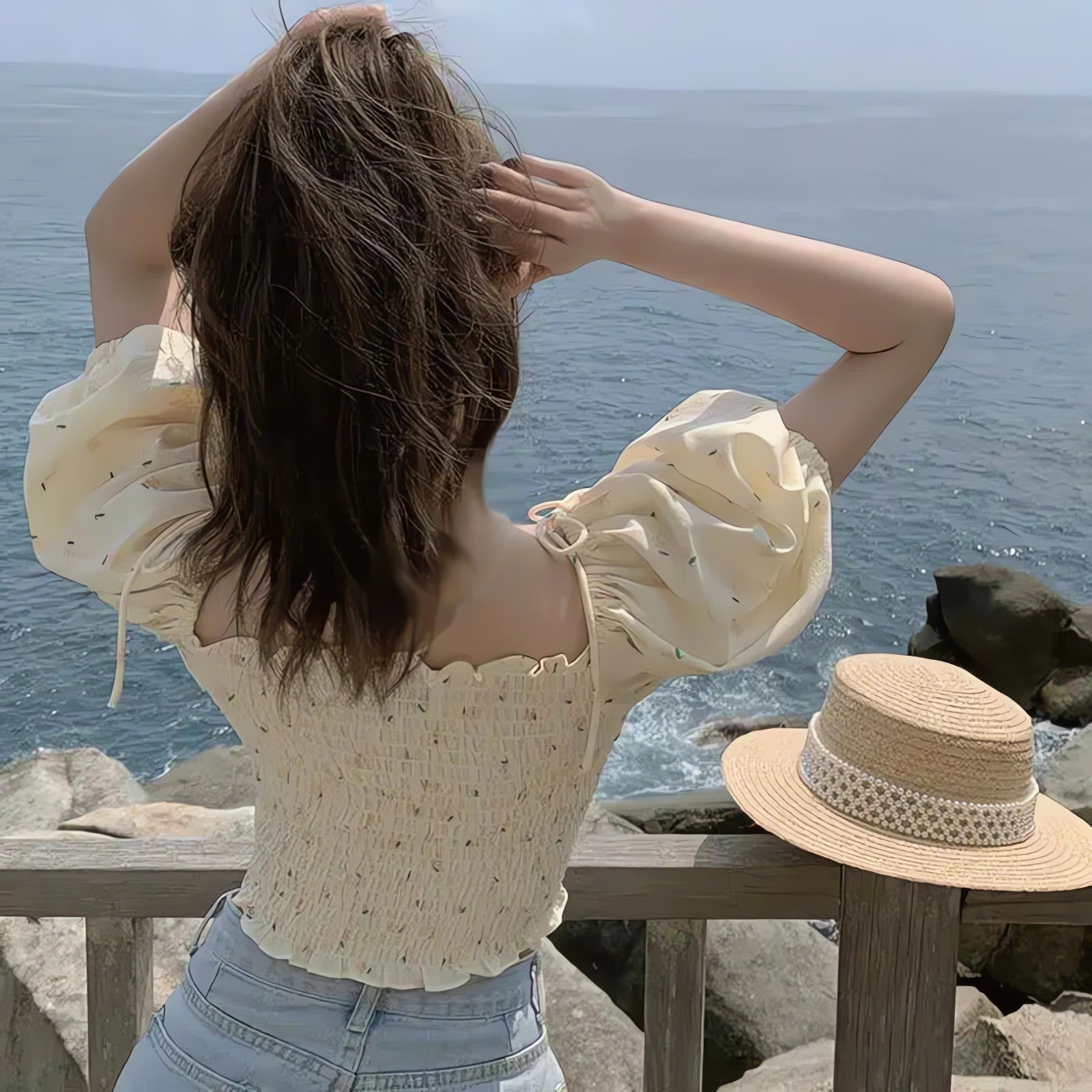 Soft Girl Floral Puff Sleeve Crop Top - KAYSMAR