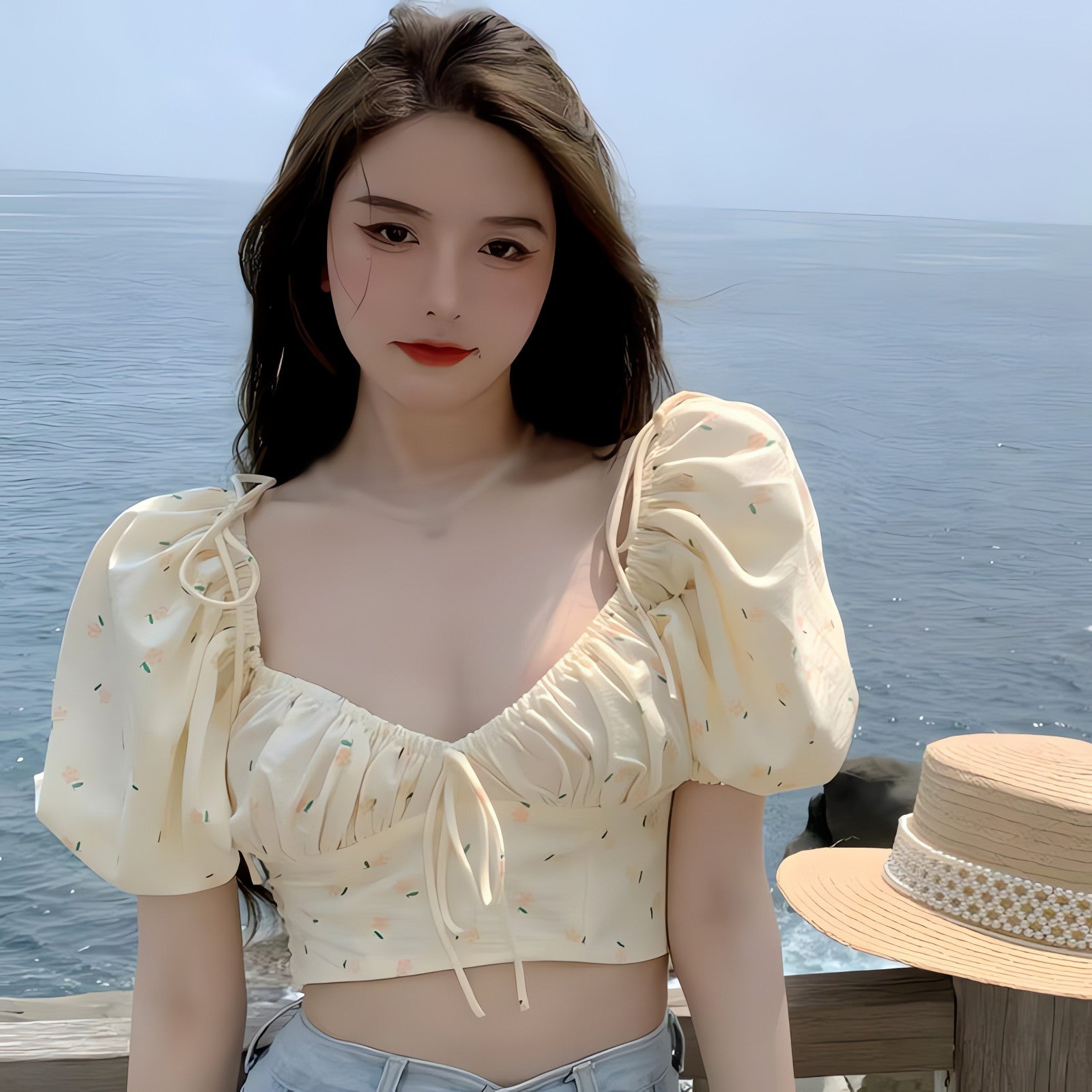 Soft Girl Floral Puff Sleeve Crop Top - KAYSMAR