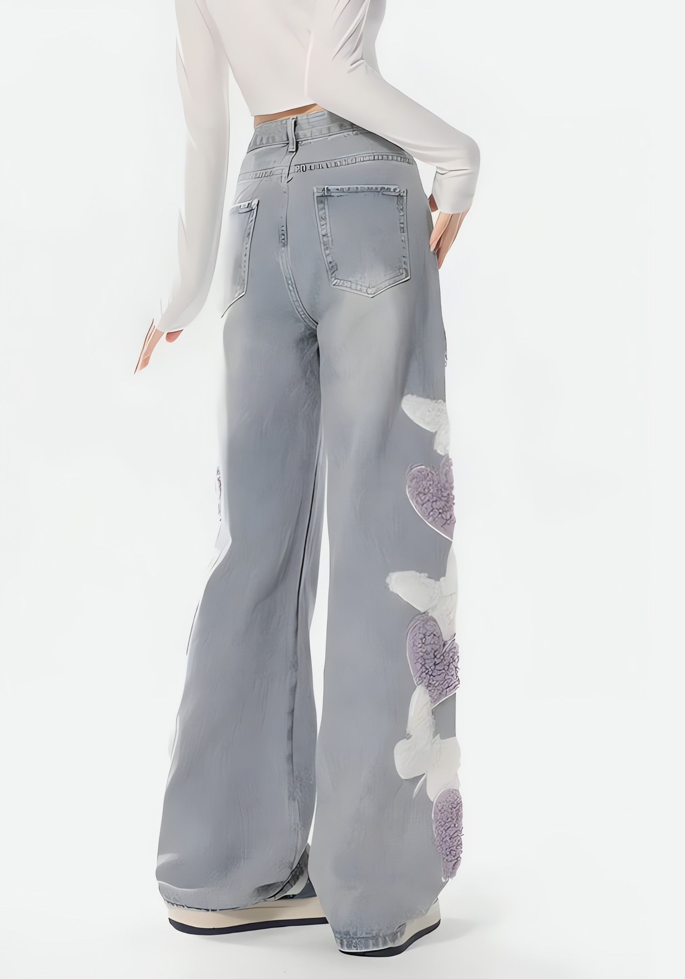 Soft Girl Fluffy Heart Butterfly Jeans - KAYSMAR