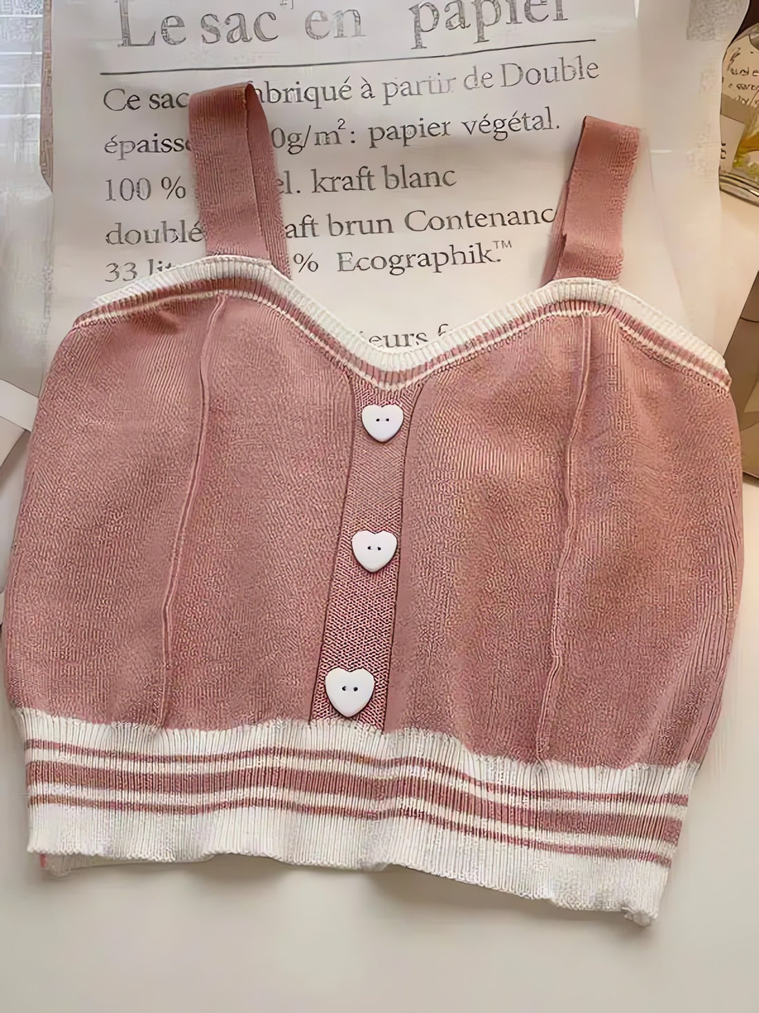 Soft Girl Heart Buttoned Knitted Crop Top - KAYSMAR