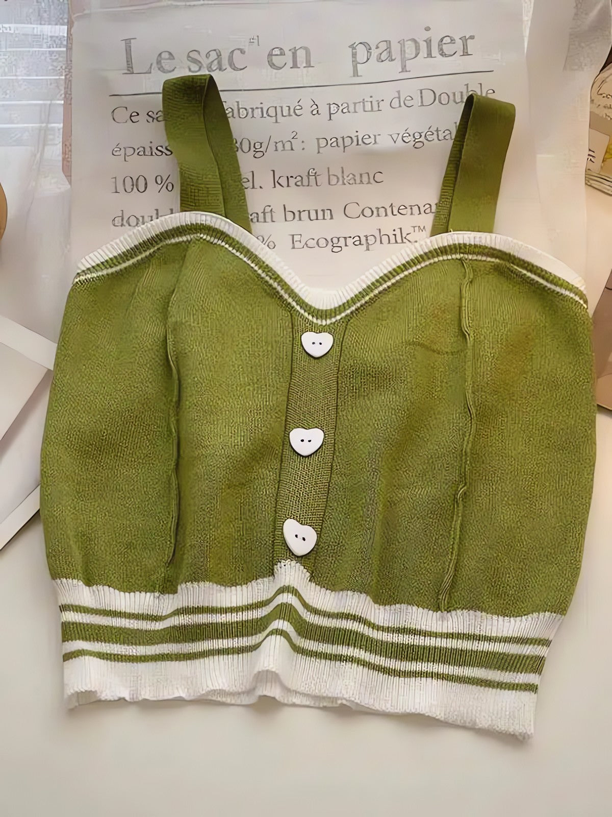 Soft Girl Heart Buttoned Knitted Crop Top - KAYSMAR